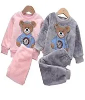 Pajamas Baby Boy Girl Clothes Pajamas Set Thick Flannel Fleece Toddler Child Warm Catoon Bear Sleepwear Kids Home Suit AutumnWinte3062184