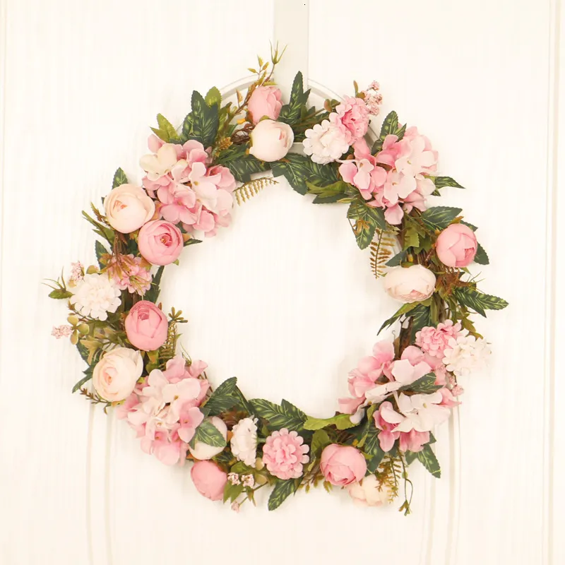 Decorative Flowers Wreaths 40cm Simulation Wreath Door Hanging Decoration rose Wreath Display Window Wedding Pography Props Hydrangea Garlands 230313