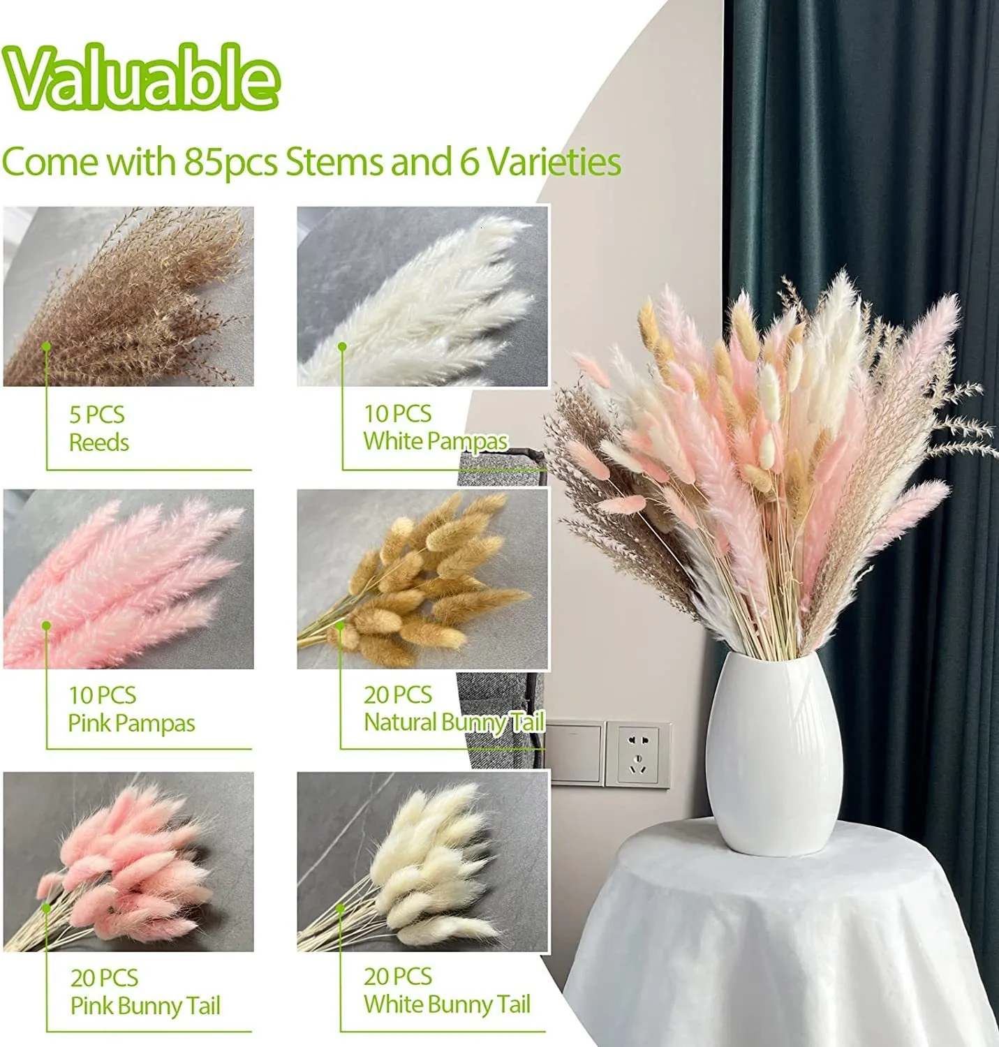 Herbe De Pampa Artificielle - 30 Tiges 55cm Fleurs Séchées Déco Bohème - VMINOG
