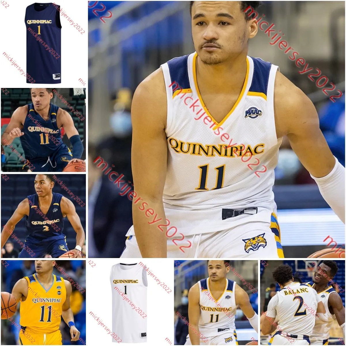 Maglia Quinnipiac Bobcats cucita su misura Alexis Reyes Tymu Chenery Matt Balanc Savion Lewis Tyrese Williams Dezi Jones Maglia da basket Quinnipiac da uomo giovanile