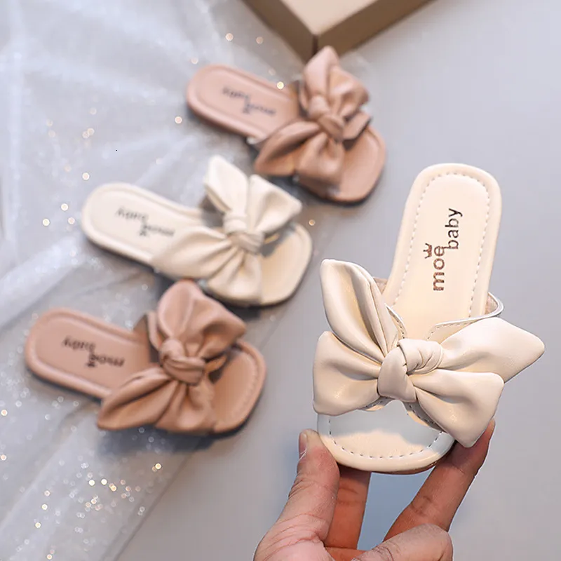 Terlik kız ayakkabıları ev prenses moda küçük kız yay flopları için yaz terlikleri çocuklar yumuşak dip anti 230313