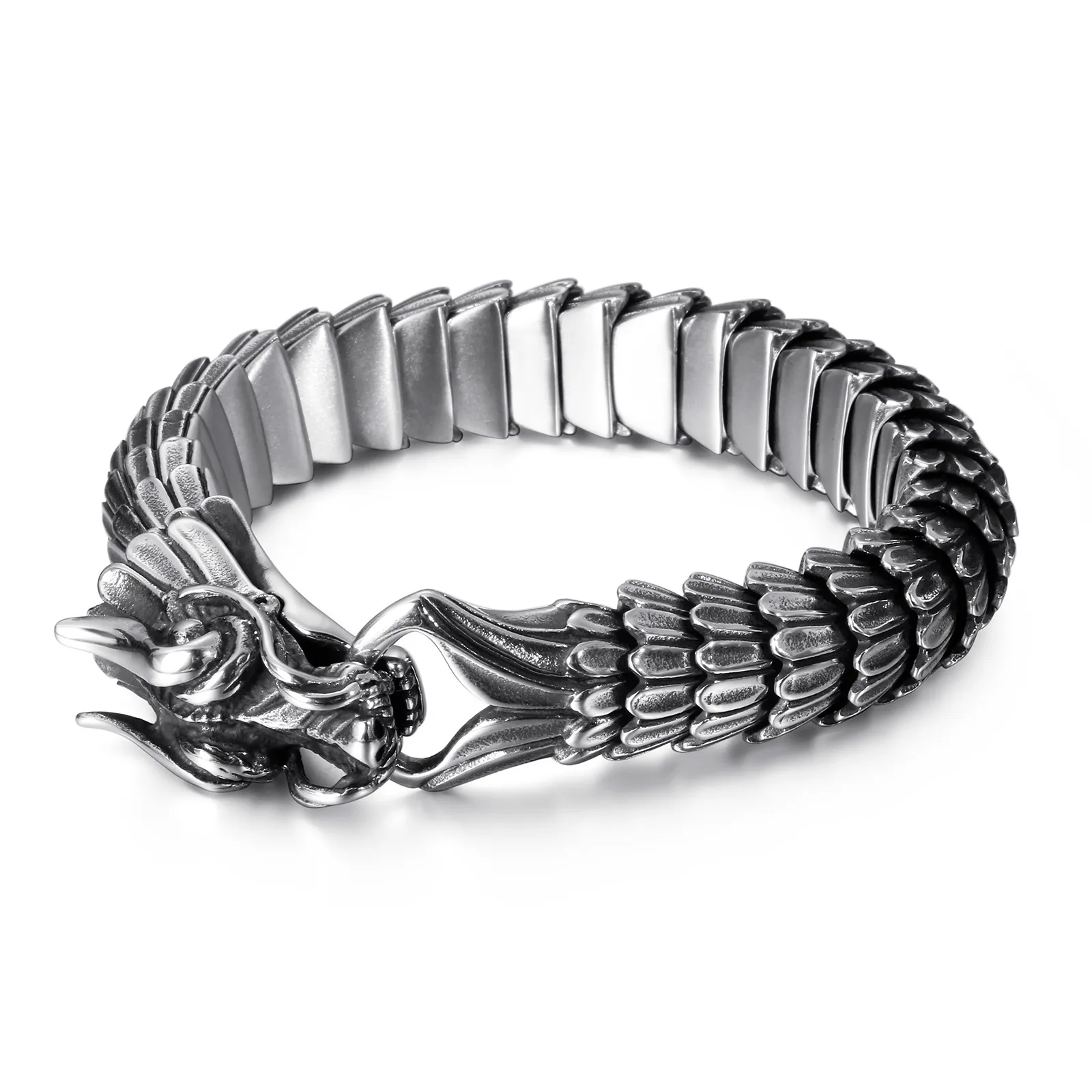 Punk Or Couleur Animal Dragon Charme Lécher Chaîne Bracelets Hiphop Hommes Acier Inoxydable Noir Mat Brillant Chine Dragon Bénédiction Bracelet Bracelet Bijoux