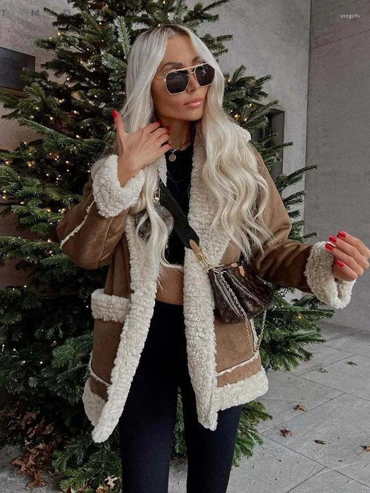 Women's Leather Autumn Winter Streetwear Women Warm Faux Fur Fleece Short Coat Jacket Lamb Wool Thickened Locomotive Lapel Female Chic