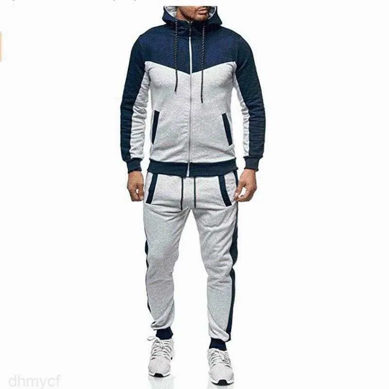 Trainpakken voor heren met capuchon en kleur bijpassende casual sportpak Cardigan set herfst winter 2021 mannen sweatshirt kleding 40G8