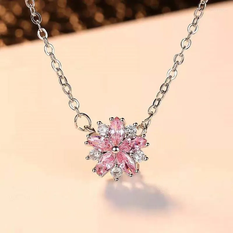 Hänge halsband grossist 10 rosa körsbärsblomning halsband glansigt zirkon mode enkla eleganta damer smycken gåva