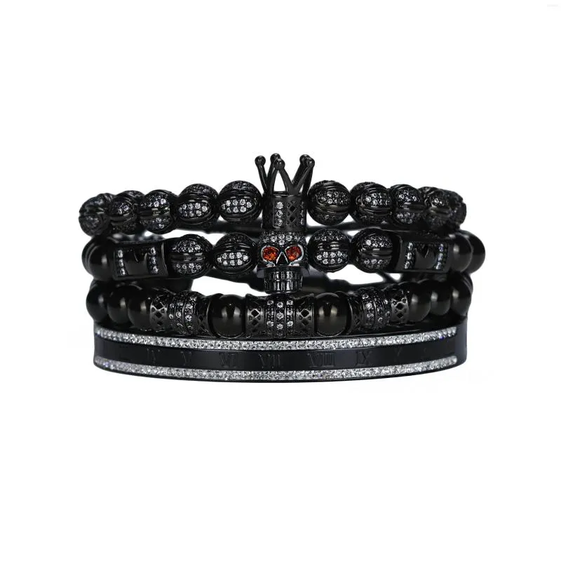 Bedelarmbanden Royal King Crown Luxe Iced Out CZ Bracelet Set roestvrijstalen kralen Romeinse cijfers Bangle voor mannen sieraden