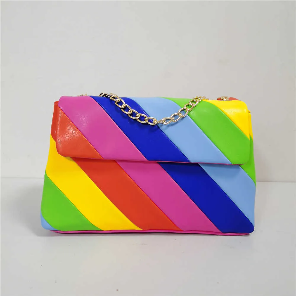Kvinnors väska Rainbow Color Contrast Patchwork Bag Messenger Bag axelväska 230313