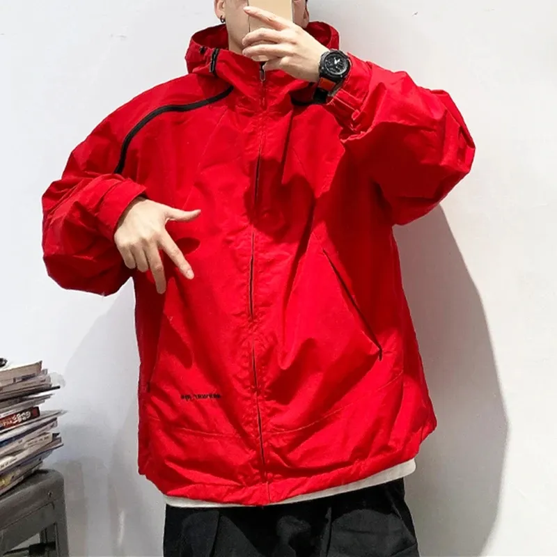 American Streetwear Fashion Hip Hop Hooded Cargo Jacket män kläder japanska harjuku casual vandring jackor koreansk kappa