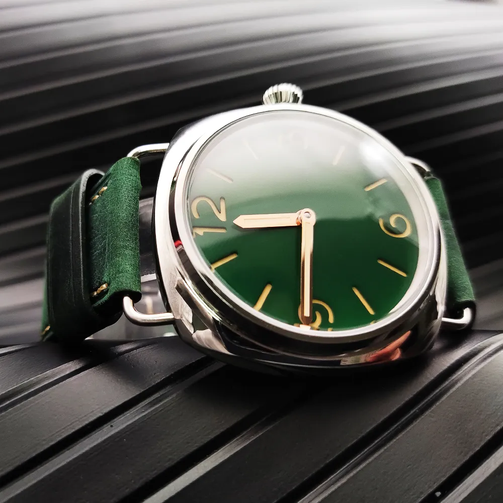 Wristwatches Manual Mechanical 45mm Green No Dial 17Jewels 6497 Manual Winding Mechanical Leather Men's Watch 230313