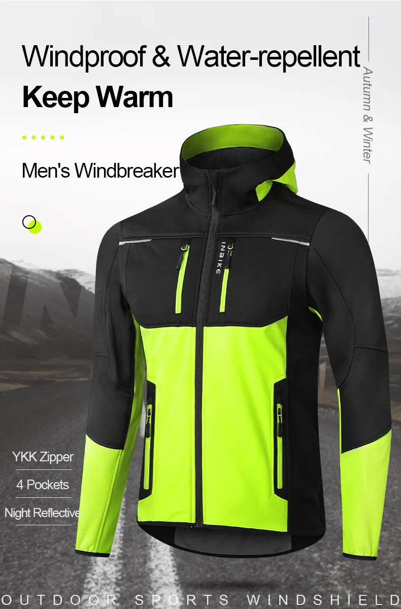 INBIKE Men s Winter Cycling fleece jacket with Hood Warm Fleece Windbreaker Coat for Outdoor Activities Hiking and Cycling 230313