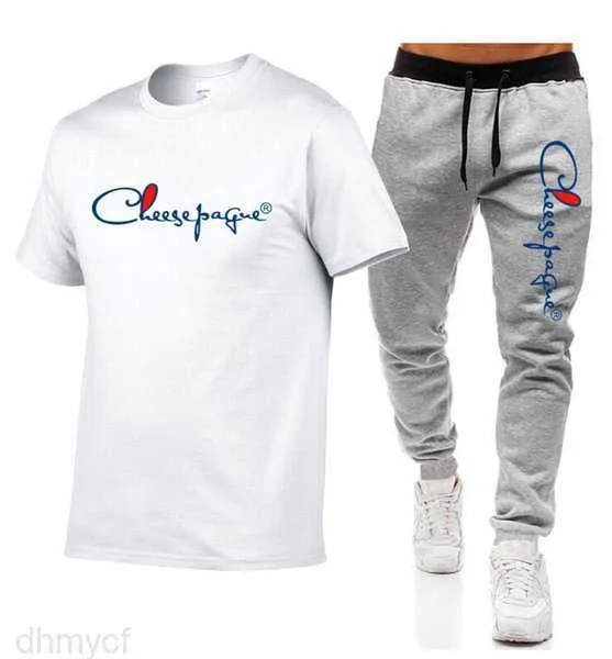 Men's Casual Tracksuit summer men sets Two Piece Set 100% Cotton T Shirt Brand Track Clothing Male Sweatsuit Sports Suits Plus Size S-2XL 3 IKVA