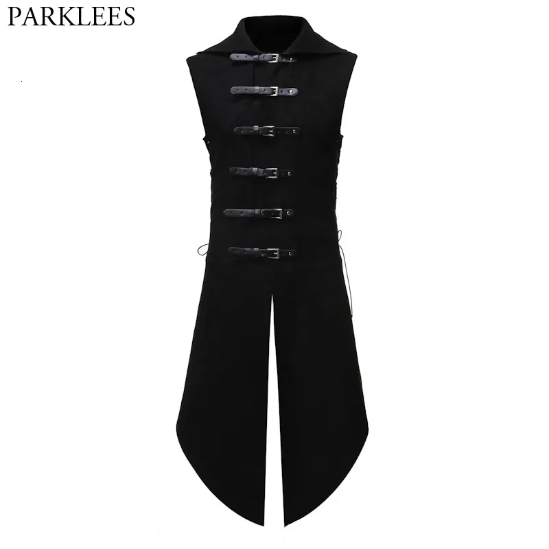 Hommes Gilets Hommes Noir Gothique Steampunk Velours Gilet Médiéval Victorien Double Boutonnage Hommes Costume Gilets Queue Manteau Scène Cosplay Costume De Bal 230313