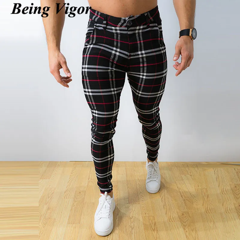 Calça masculina sendo vigor calças chino tamanho de polegada comercial calças xadrez retas casuais calças de lazer magro 230313