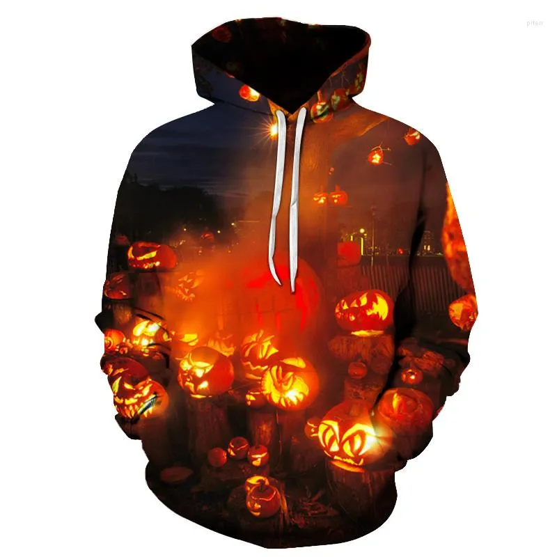 Męskie bluzy halloween dynia 3d cyfrowy wiosenny wiosenny pullover z kapturem mężczyźni kobiety swobodne kieszonkowe kieszonkowe odzież sportowa