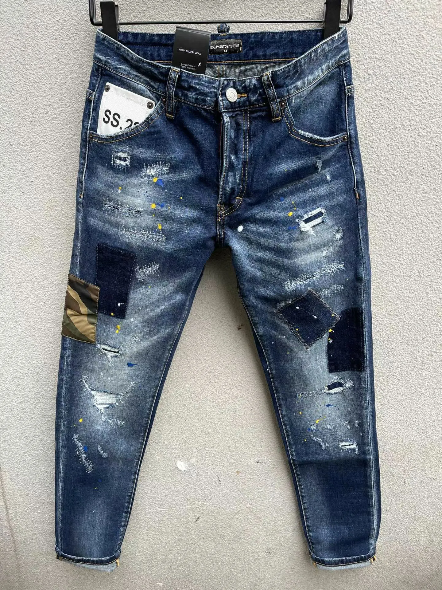 DSQ Phantom Turtle Men 's Jeans Classic Fashion Man 청바지 힙합 록 모토 남성 캐주얼 디자인 찢어진 청바지 고민 스키니 데님 바이커 청바지 612785