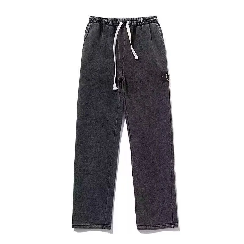23SS Pantalon De Jogging Cargo Printemps Eté Homme En Molleton De Coton Teint En Vêtement Noir