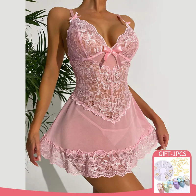 Ensemble Sexy de Lingerie porno pour femmes, ensemble de Lingerie avec broderie de fleurs, soutien-gorge Transparent, sous-vêtement en dentelle intime_voghion.com