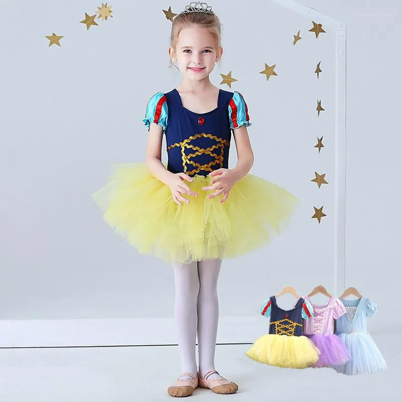 Roupa de palco vestido de princesa collants de balé para meninas tutu tule ginástica collant manga curta saia de dança bailarina