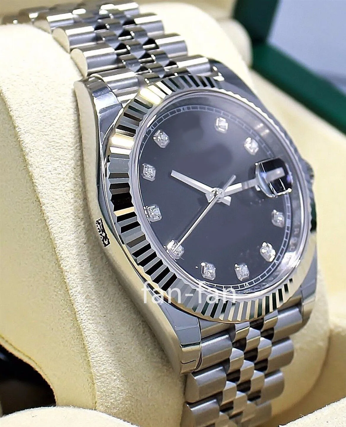 EW Factory Watch 904L Steel Blue Dial Cal.3235 DateJust 126334 41mm Jubilee Black Diamond Dial 18k W Gold Bezel