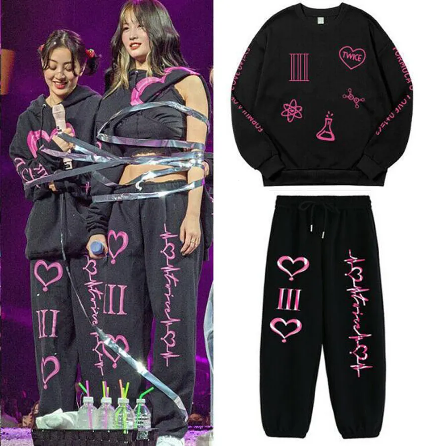 Pantaloni a due pezzi da donna KPOP Twice 4th World Tour Set di abbigliamento sportivo Tuta casual Set Felpa con cappuccio e pantaloni della tuta Tuta da donna Outifit 230313