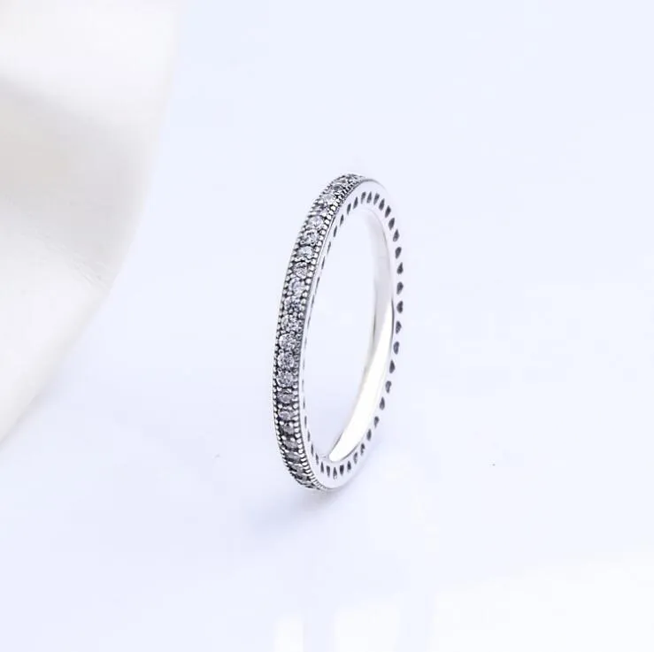 S925 Sterling Silver Ring Single Row Diamond Ring med original Box Fit Pandora vigselring