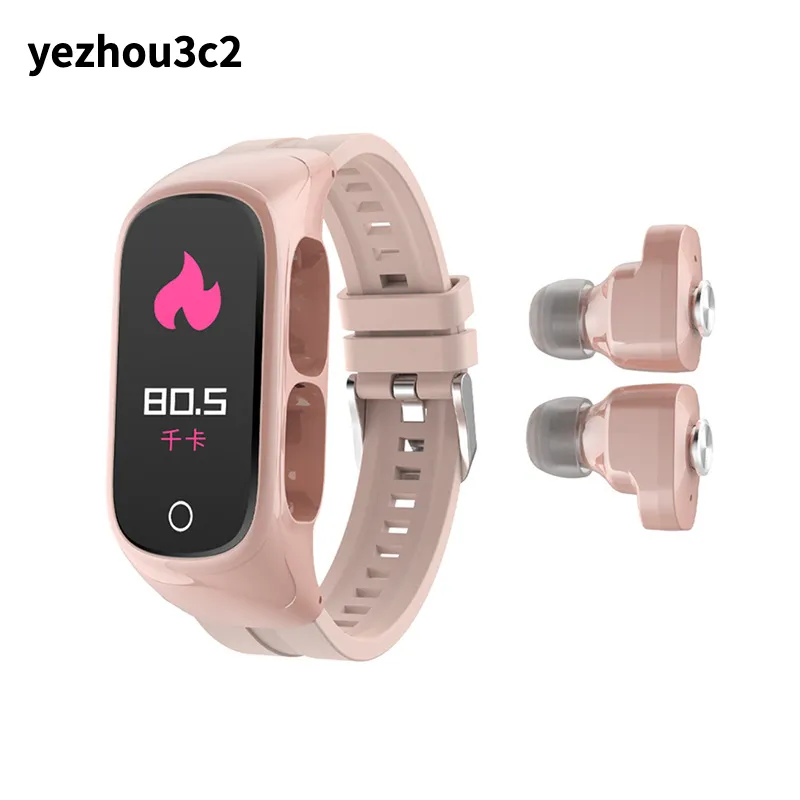 Yezhou2 Bluetooth Smart Wrist Bracelet com fones de ouvido 2-em-1 N8 Freqüência cardíaca Oxigênio Monitoramento da saúde Bluetooth Informações de chamada Sport Sport