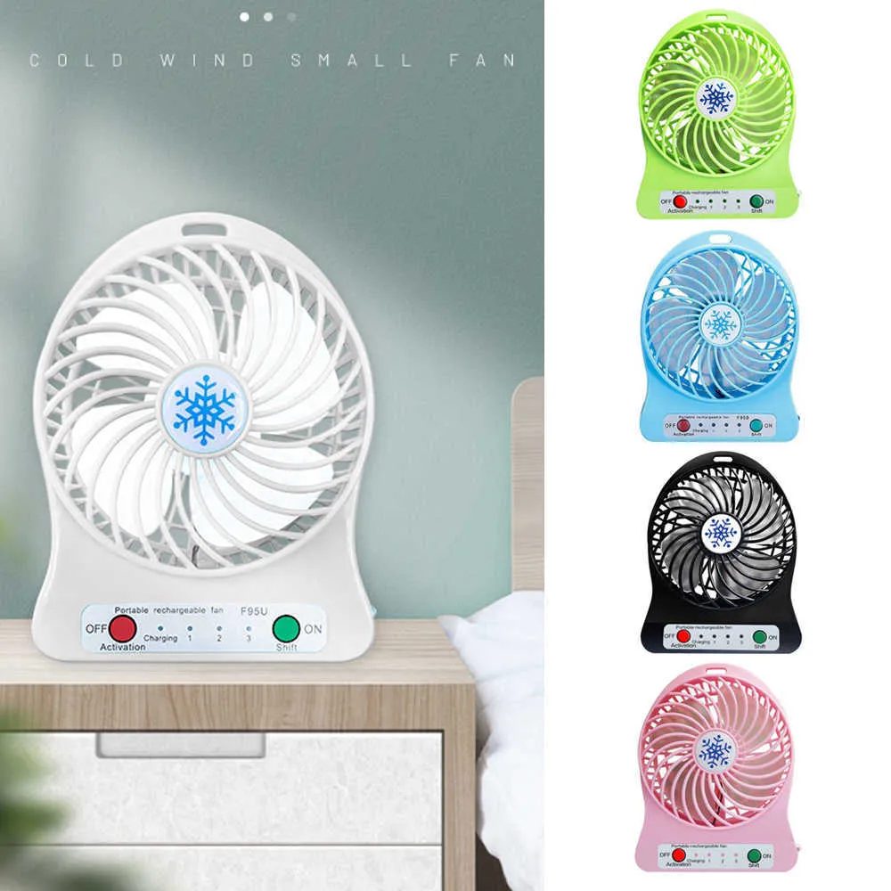 Ventilatori elettrici Mini ventilatore portatile a LED Raffreddatore d'aria a batteria Ricarica USB Desktop 3 modalità Regolazione della velocità Funzione di illuminazione Y2303