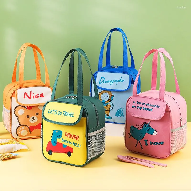 Set di stoviglie Kawaii Simpatiche borse da pranzo con isolamento termico per bambini in età scolare Kinder Boy Girls Piccoli accessori per snack Bento