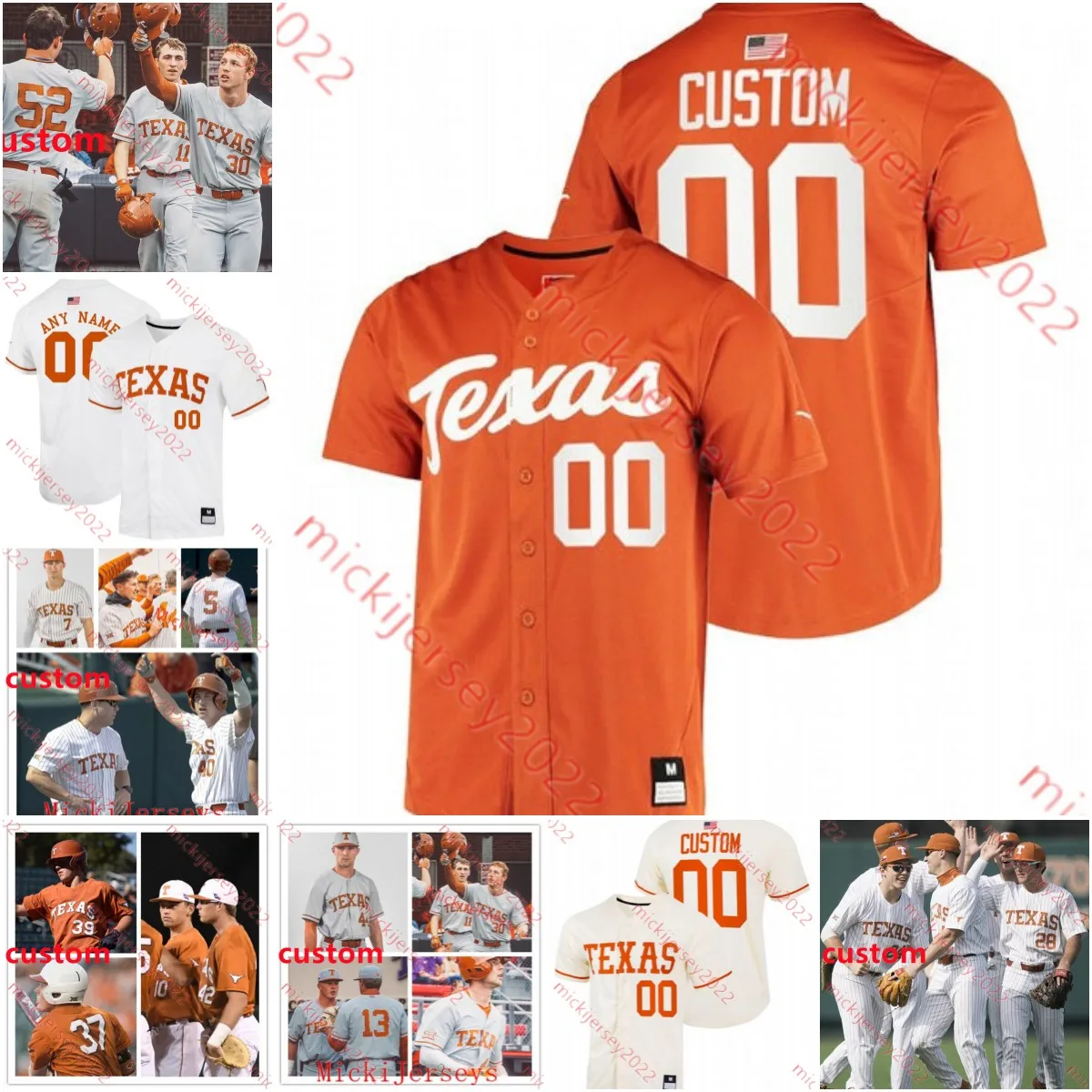 College Baseball Wears Stitched Texas Longhorns Baseball Jersey Brandon Belt Roger Clemens Huston Street Taylor Jungmann Kody Clemens Austin Todd Eric Kennedy