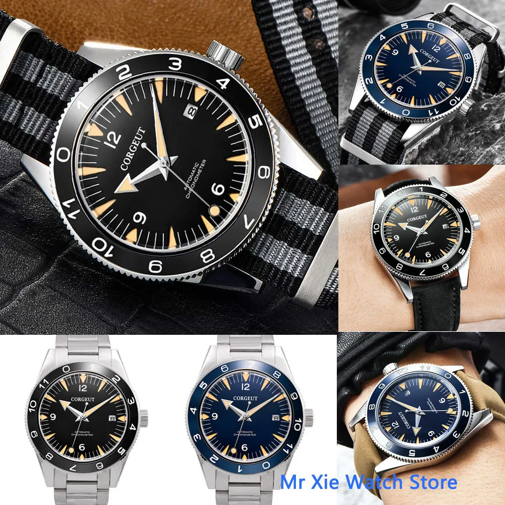Relógios de pulso Corgeut 41mm Relógio Mecânico Automático Homens Luxo Militar 007 Relógio Nylon Strap Luminoso Calendário À Prova D 'Água Masculino Relógio de Pulso 230313