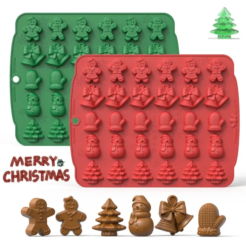 Christmas Silicone Chocolate Mold Gingerbread Man Xmas Tree Snowman Gloves Gummy Candly Mould Kitchen Party DIY Baking Tool