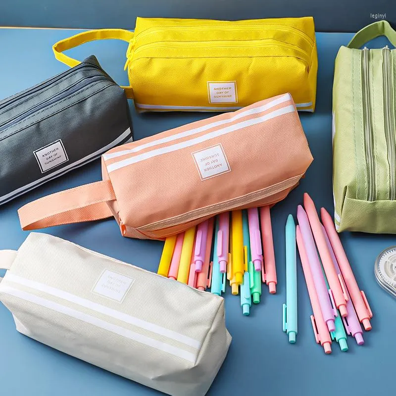 Double Layer Large Capacity Canvas Pencil Case Colorful Bags For Kids Students Office School Storage Bag