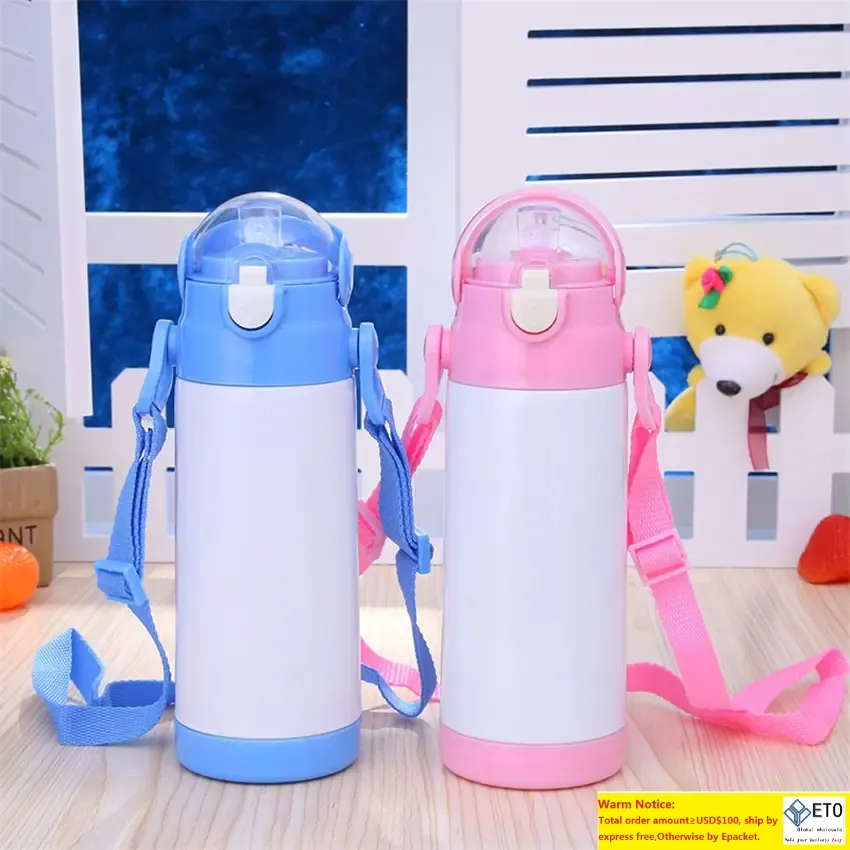 12oz sublimatie sippy cup roestvrijstalen waterfles met stro touw dubbele wand geïsoleerde siliconen mondstuk kinderen