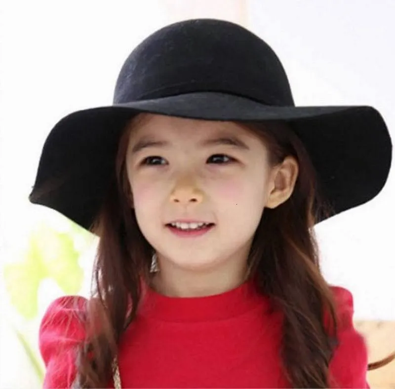 Casquettes Chapeaux Détail Fille Princesse Sunhats Angleterre Style Laine Formelle Chapeau Mère Et Fille Solide Couleur Vacances Chapeaux Accessoires 3-8T E3301 230313