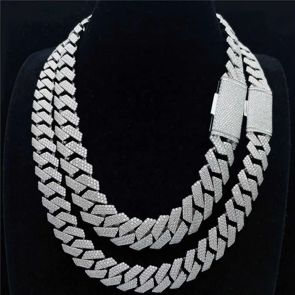 Fullt inställning S925 VVS Moissanite Diamond 18mm Prong Iced Out Custom Cuban Link Chain Hip Hop Jewelry