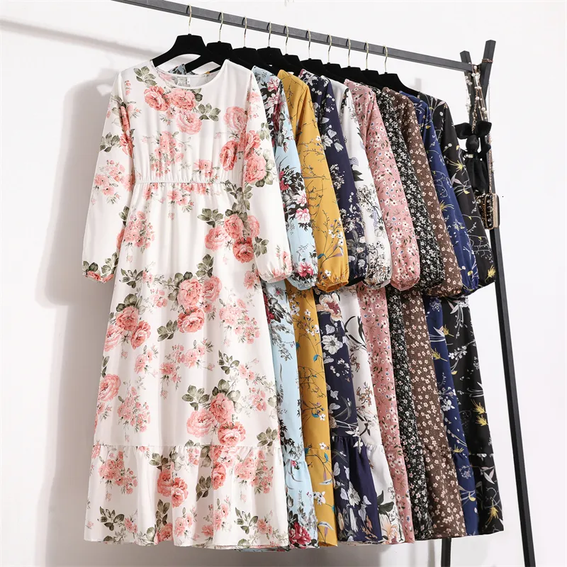 Women's Casual Maxi Dress Floor-Length Floral Chiffon Spring Dress with  Elastic Waist and O-Neck from Dhgate Basic & Casual Dresses