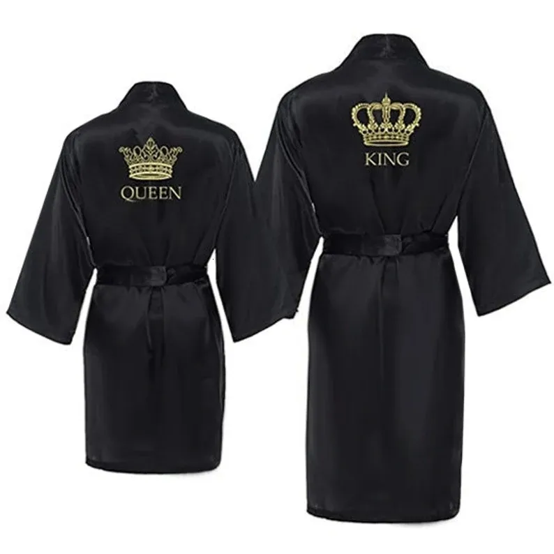 Men's Robes Customized Men's Bathrobe Silk Couple Set King and Queen Bath Robe Wifey and Hubby Robe Satin Valentine's Day Bathrobes Personal 230313