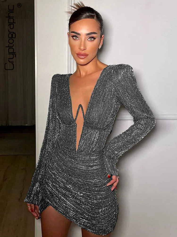 Платья для вечеринок Cryptographic rouch Bright Silk Party Club Mini платье для женщин Deep V Sex Sexy Dress Bodycon Fashion Fashions одежда L230313