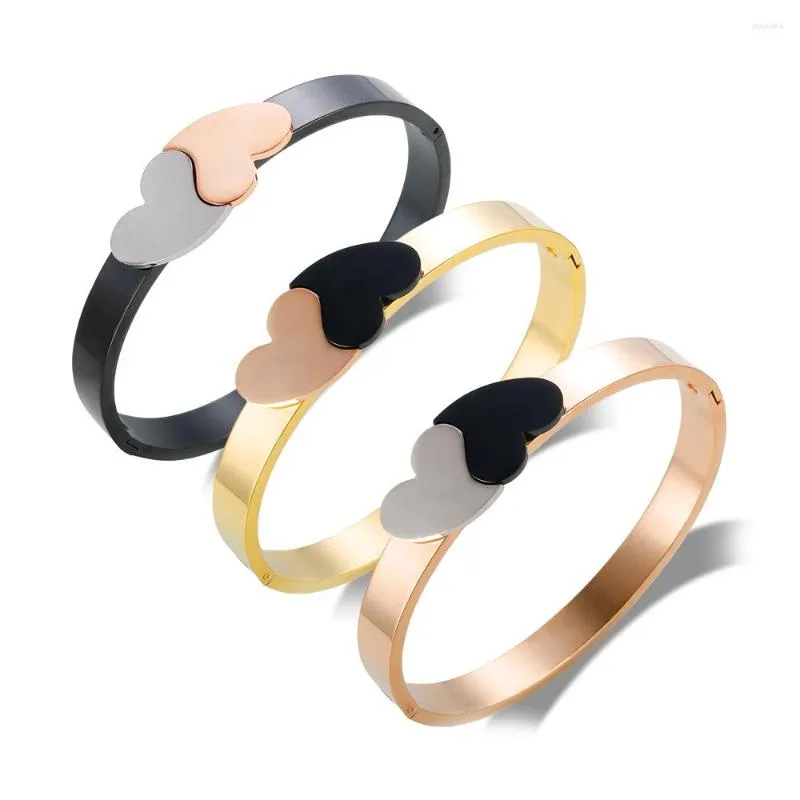 Bangle JINHUI Double Lover Heart Stainless Steel Bracelets Gold Plating Fashion Bangles For Women Waterproof Jewelry Party Gift