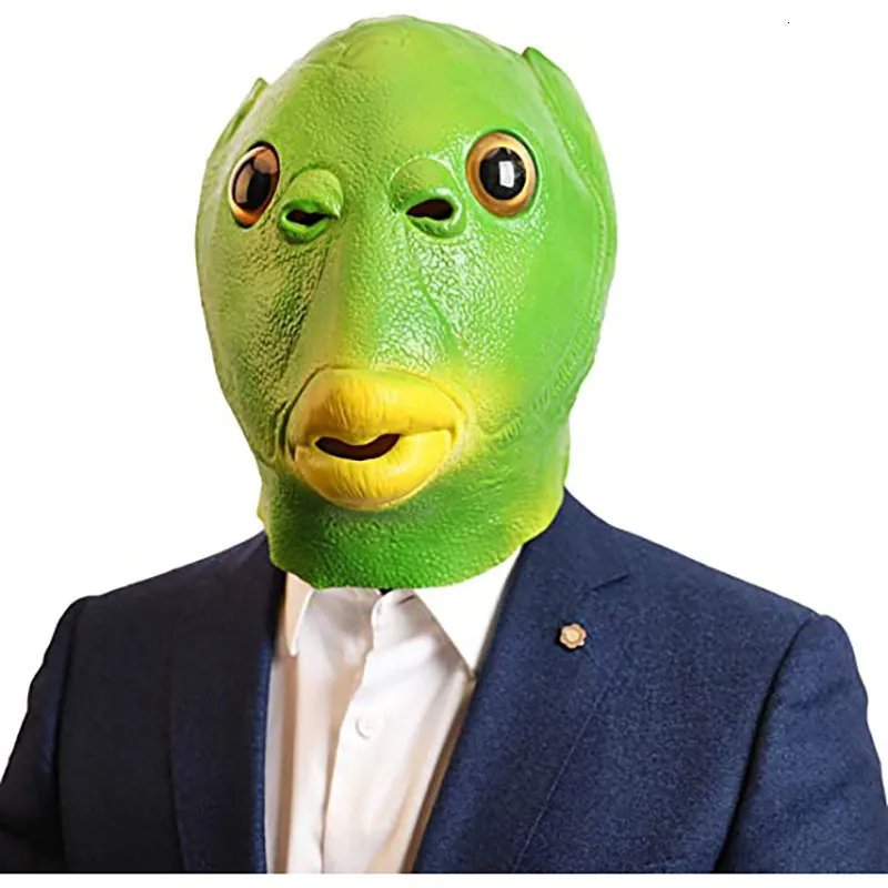 Party Masks Halloween Funny Cosplay Costume Mask Unisex Vuxen Carnival Party Green Fish Head Mask Headdress Lämplig för Fancy Dress Party 230313