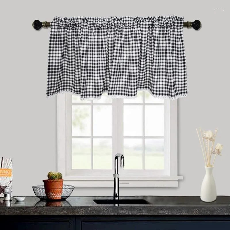 Curtain Korean Plaid Short Wine Cabinet Door Window Kitchen Curtains Dust-proof Wardrobe Half-Curtain Home Decor