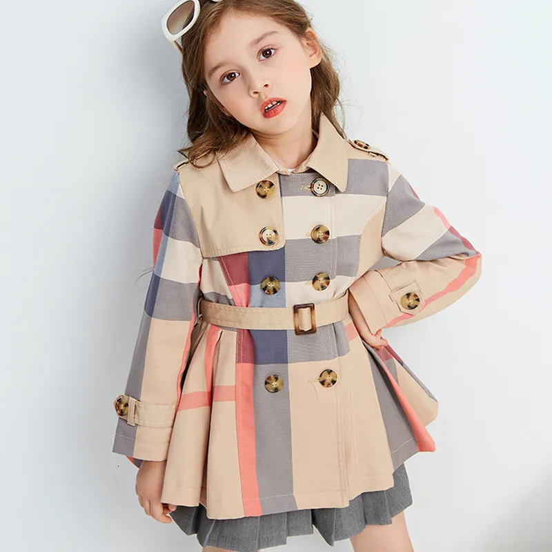 Trench-coats Automne Hiver Filles Trench-Coat Adolescent À Manches Longues Trench Veste À Double Boutonnage Ceinture Coupe-Vent Enfants Mignon Manteau Pour 2-12Y 230313