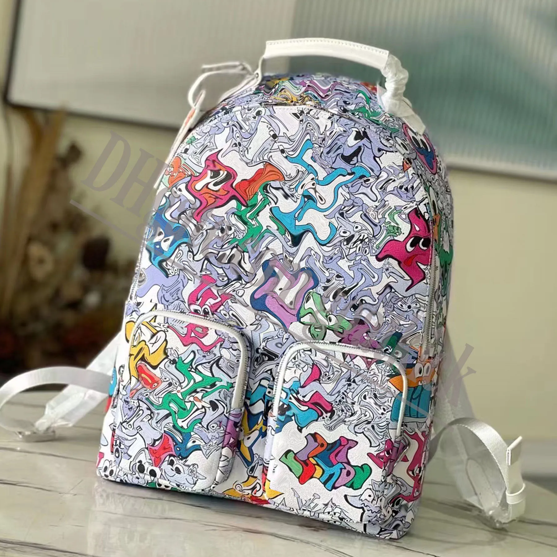 Bumbag Multipocket Bags Multicolor Monograms Comics Coated Canvas Backpack Multipocket Luxury Fashion Men Women High Quality