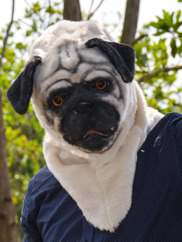 Maschere per feste Costume per travestimento di Halloween Maschera per il viso di cane carlino adorabile Maschera per testa di animale realistica 230313