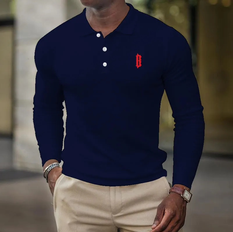 Polo's voor heren lente en herfst casual hoogwaardige hoogwaardige mode afdrukken trendy poloshirt tops 230311