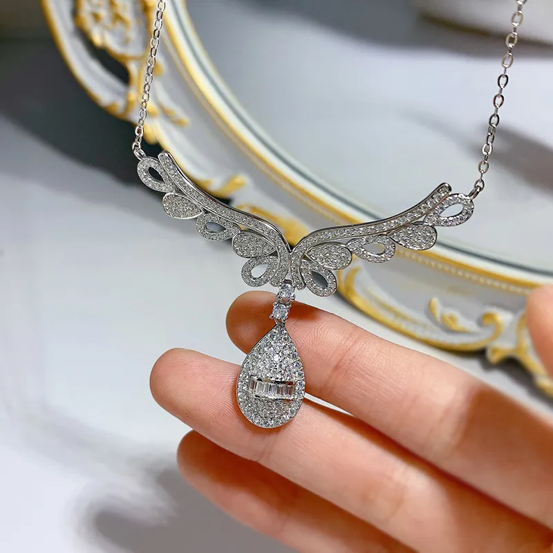 Angle Wings Pırlanta Kolye Kolye 925 STERLING Silver Party Düğün Çikolmanı Kolye Kadınlar Gelin Kolye Takı Hediyesi