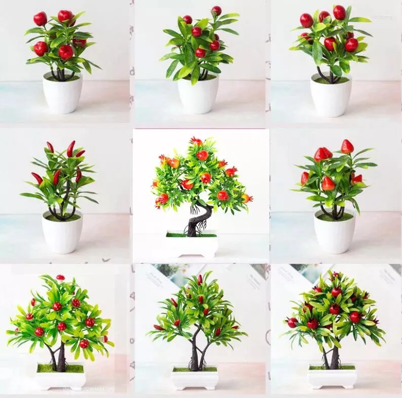 Decorative Flowers Plants Bonsai Mandarin Orange Fruit Tree Potted For Home Wedding Room Decoration Flower El Party Decor Fake