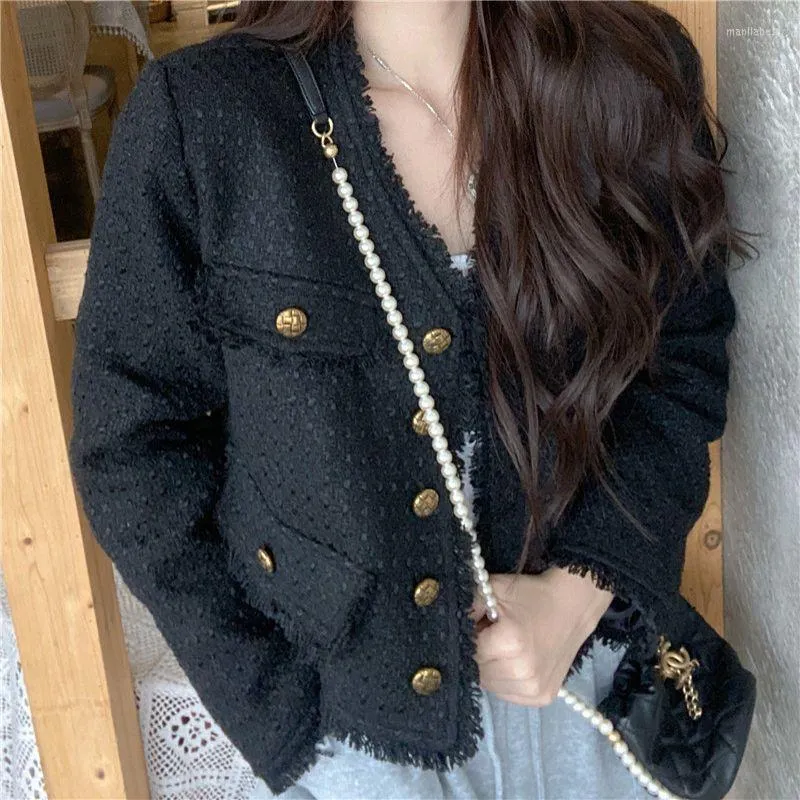 Jaquetas femininas borla com borda de tweed casaco de tweed feminino outumn ladies vintage vinck de gola alta manga longa design de jogo mujer chaqueta roupas