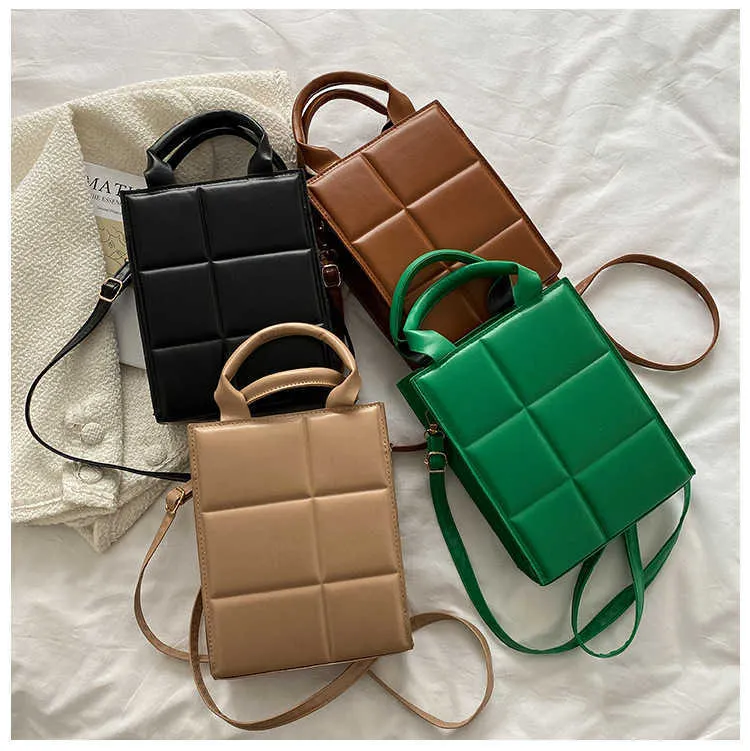 Top bolsos para mujer, nueva moda, bolsos de hombro a cuadros Retro, bolsos cruzados cuadrados, bolsos cuadrados verticales de Color sólido de cuero Pu 230308