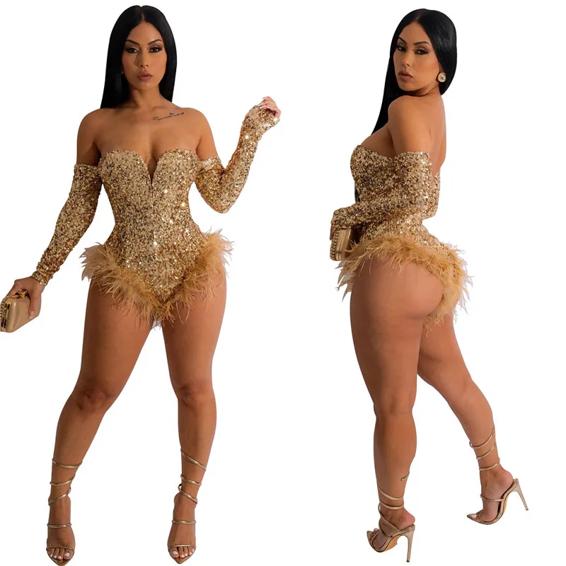 Kvinnor Rompers Plus Size Desiger Sexig bodysuit Stocking Fishnet Bodysuit Långärmad kristalldiamanter